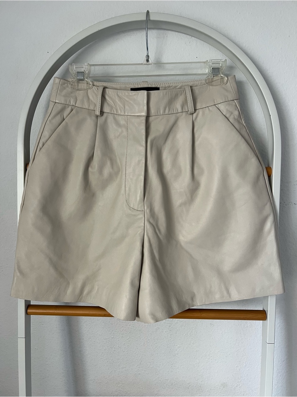 Lamarque lamb Leather High-Waist Shorts in Cream